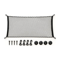 Filet de protection voiture pour chien SAFYDOG™ déplié avec ses vis, crochets et rondelles, sur fond blanc