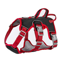 Harnais anti-traction pour chien coloris rouge et noir, vue de profil sur fond blanc