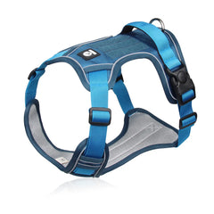 Harnais anti-traction renforcé coloris bleu, vue de profil sur fond blanc
