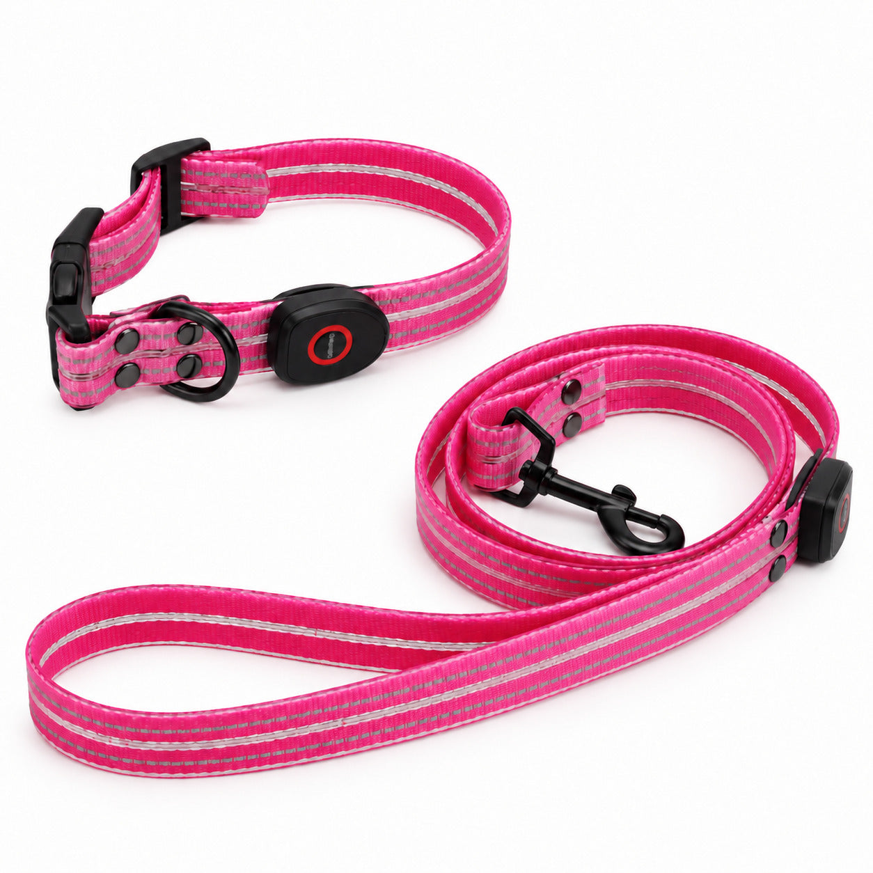 Ensemble collier et laisse LED USB-C Rose sur fond blanc